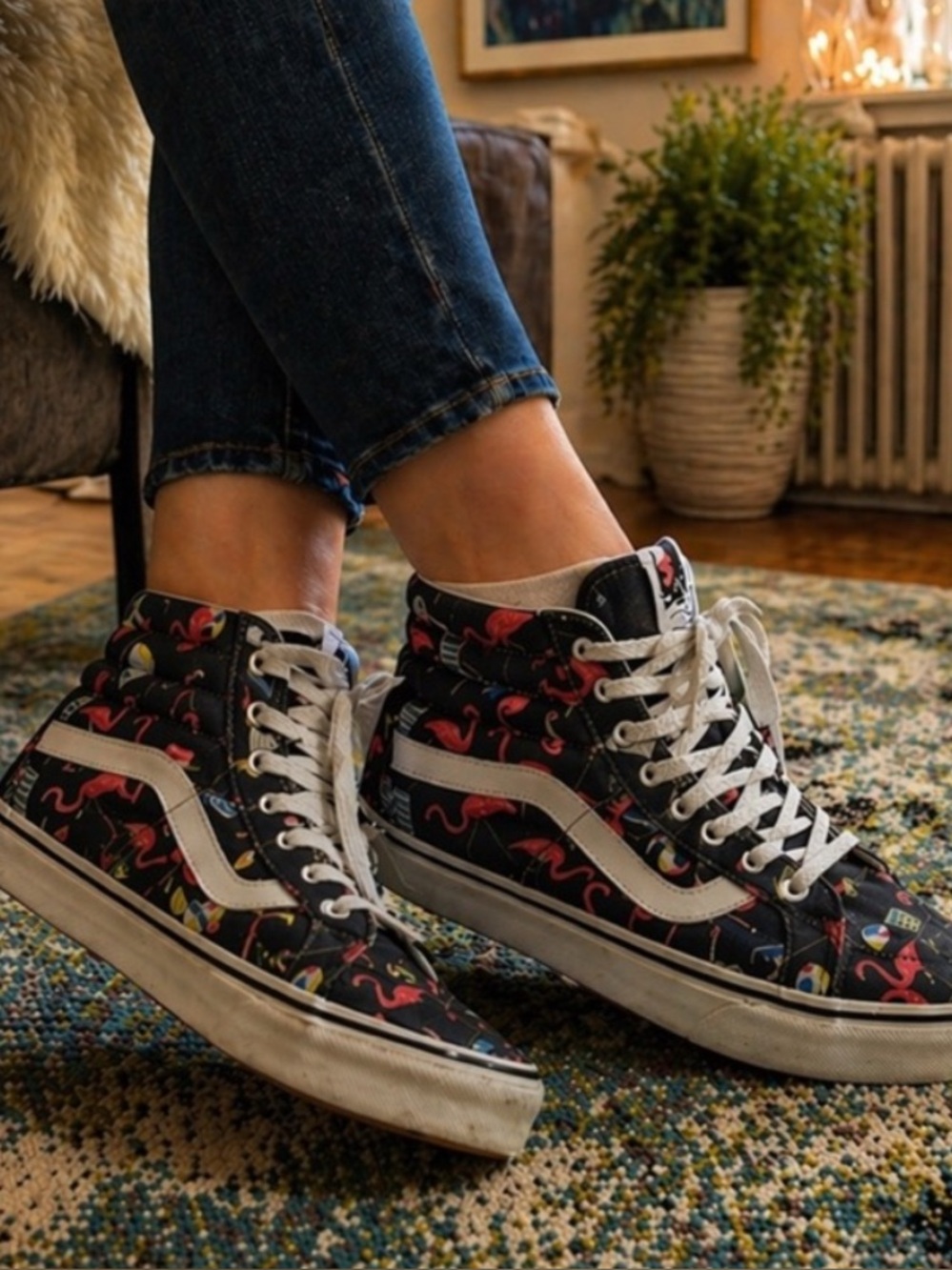 SALE! Vans SK8-Hi Flamingo Print High Top Sneakers Unisex Skate Shoes